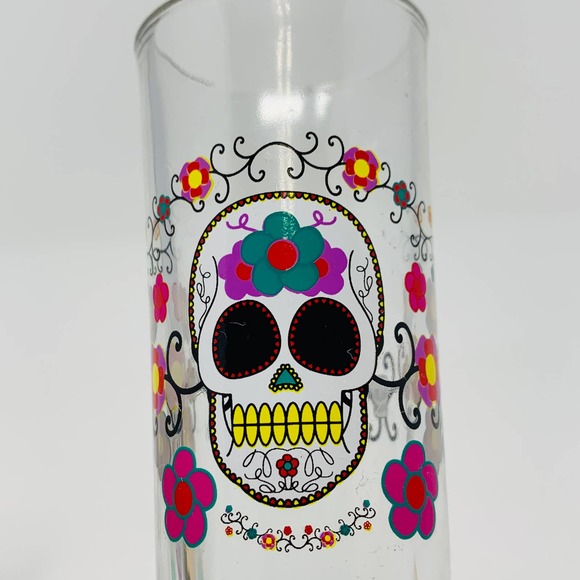 Vintage Halloween Sugar Skull Barware Shot GlassSet With Hand Painted Wood Box - Picture 12 of 12